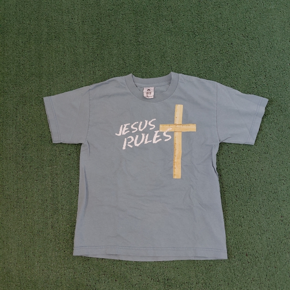 Jesus Rules Short Sleeve Tee - Light Blue